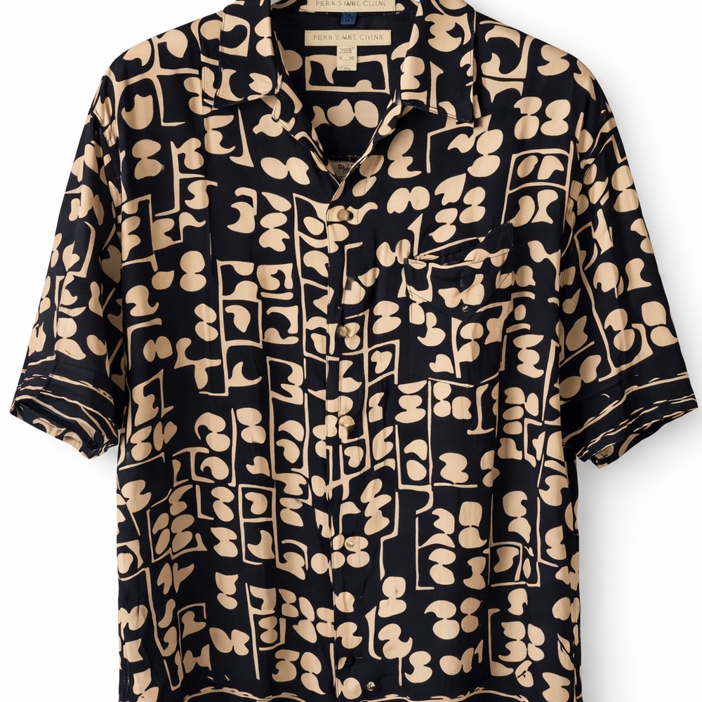 Vintage 1990s Perry Ellis Silk Shirt – Abstract Geometric Print – Men’s L
